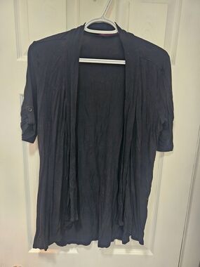 Black Open-Front Draped Cardigan